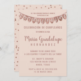 Invitation Bannière de Parties scintillant en or rose Español