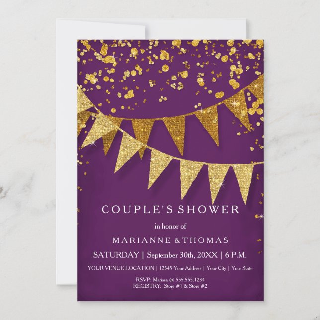 Invitation Bannière moderne Pennant avec confettis scintillan (Devant)