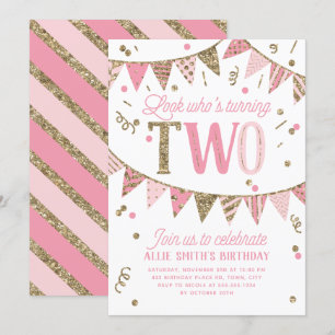 Invitation Bannière Parties scintillant rose et or Deuxième f