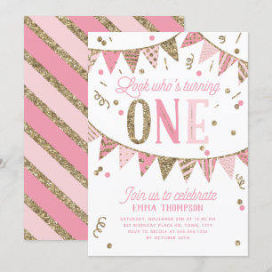 Invitation Bannière Parties scintillant rose et or PREMIER an