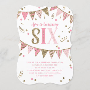 Invitation Bannière Parties scintillant rose et or Sixième fê