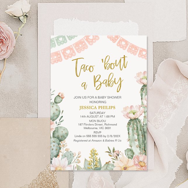 Invitation Bannière rose florale Taco Bout Un Baby shower béb (Boho Blush Floral Taco 'bout a Baby baby Shower Invitation Template, Girls Taco 'bout a Baby Invite)