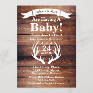 Invitation Bannière Russe Barn Wood & White Deer Antlers