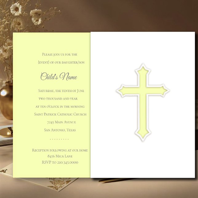 Invitation Baptême 1ère communion Confirmation Croix Jaune (Créateur téléchargé)