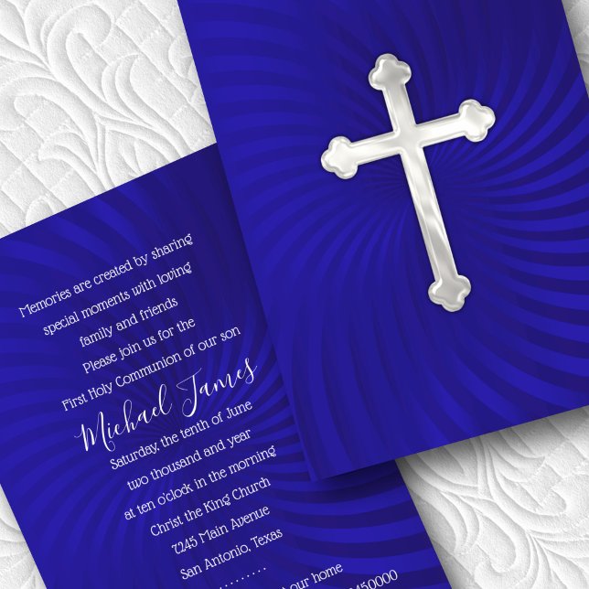 Invitation Baptême 1ère communion Confirmation Pearl Bleu (Créateur téléchargé)