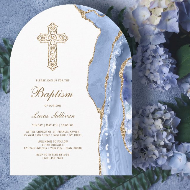 Invitation Baptême Agate Bleu Bleuet (Créateur téléchargé)