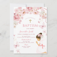 Baptême aquarelle rose poussiéreux pour fille