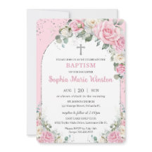Baptême Arc Argent Rose Blanc Floral Baptême