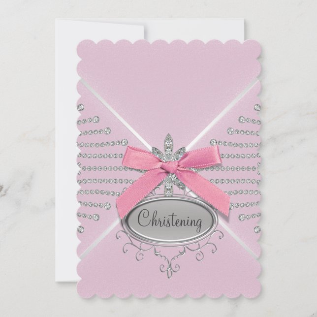 Invitation Baptême Arc en Diamant Rose (Devant)