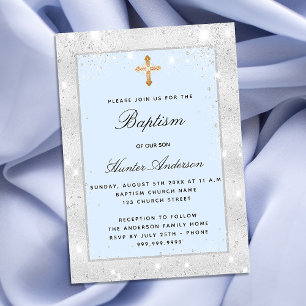 Invitation Baptême argent bleu garçon scintille