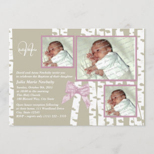 Invitation Baptême Baby Birch Photo rose