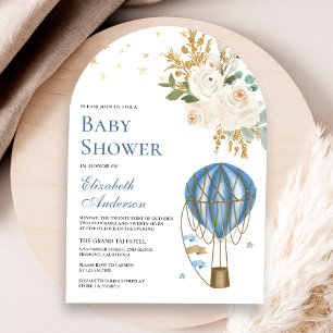 Invitation Baptême Baby Shower Arche Ballon à Air Chaud Bleu 