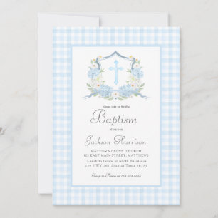 Invitation Baptême Baptême Bleu Gingham Invitation, Baptême g
