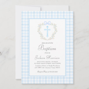 Invitation Baptême Baptême Bleu Gingham Invitation, Baptême g