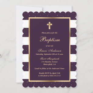 Invitation Baptême Baptère Baptère Blancs Purple P