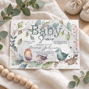 Invitation Baptême Bébé Aquarelle Nature