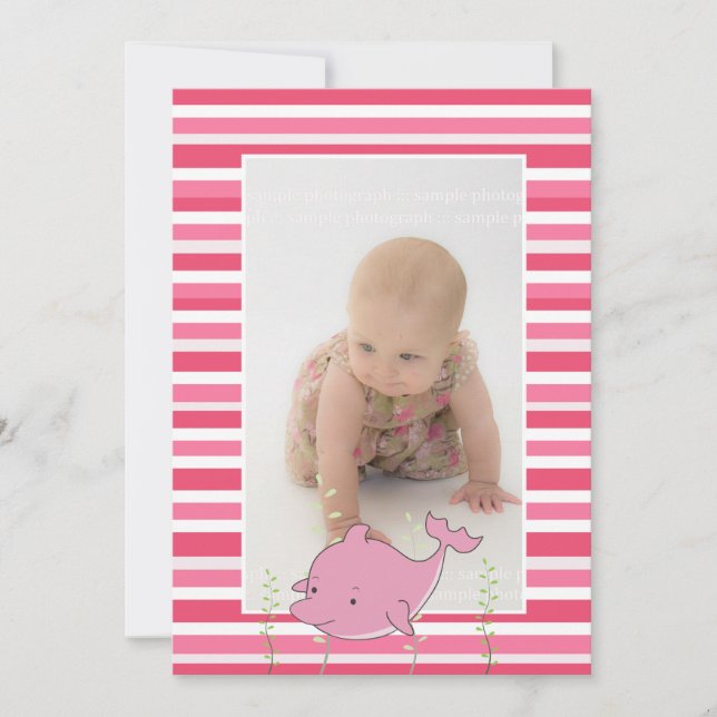 Invitation Baptême bébé baptême Christening Pink Dolphin Phot (Devant)