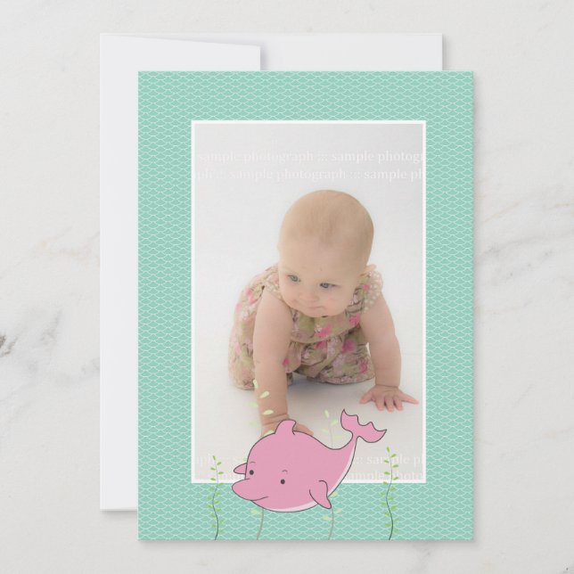 Invitation Baptême bébé baptême Christening Pink Dolphin Phot (Devant)