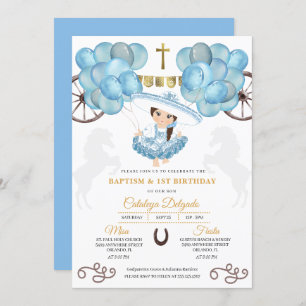 Invitation Baptême Bébé Bleu & Or Charra Ballons Mexicains Ba