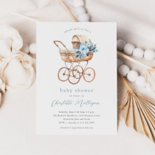 Invitation Baptême Bébé Calèche Vintage Mixte