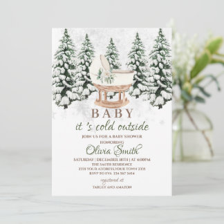 Invitation Baptême Bébé Fille ou Garçon Forêt Hivernale Aquar