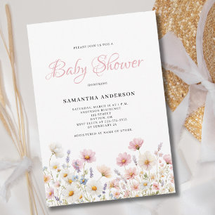 Invitation Baptême Bébé Fleurs Aquarelle Rose