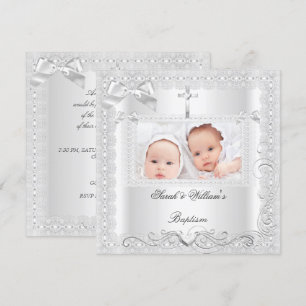 Invitation Baptême bébé jumelle fille garçon Christening dent