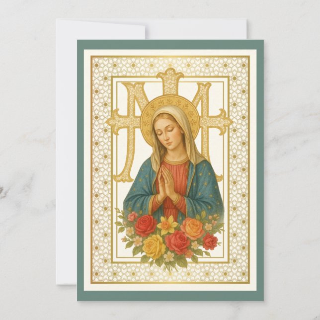 Invitation Baptême Béni Mère Jésus Rose Bleu Floral (Dos)