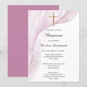 Invitation Baptême blanc, rose Voile & Gold Cross