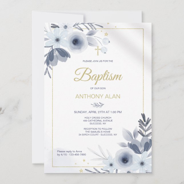 Invitation Baptême bleu (Devant)