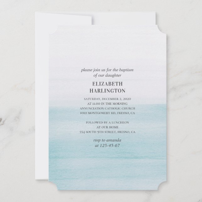 Invitation Baptême bleu aquarelle. Nautique simple et moderne (Devant)
