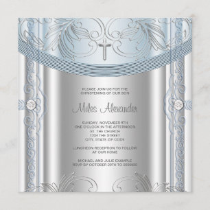 Invitation Baptême bleu argenté de bébé