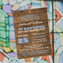 Invitation Baptême Bleu Barnwood