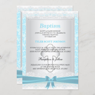 Invitation Baptême Bleu & Blanc Satin / Christening