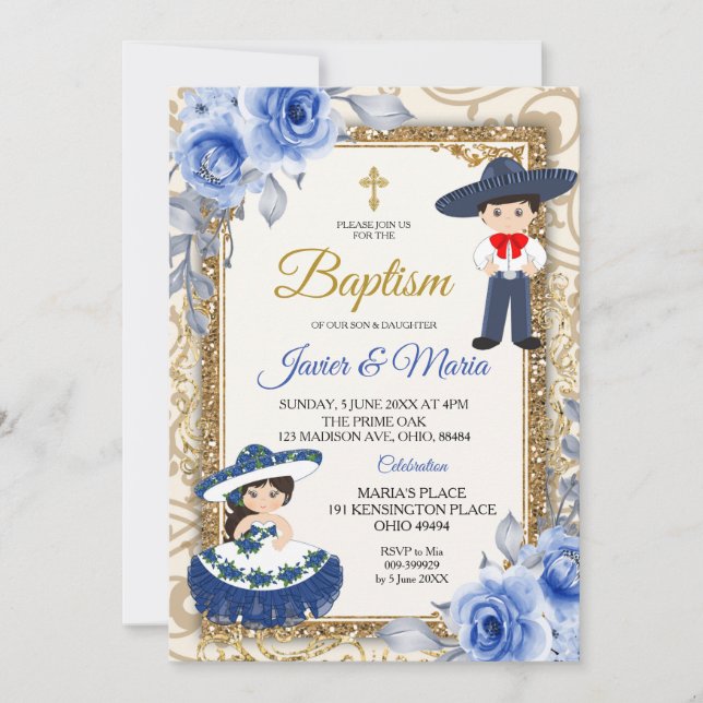 Invitation Baptême Bleu de la Marine pour filles e (Devant)