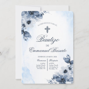 Invitation Baptême bleu garçons avec croix