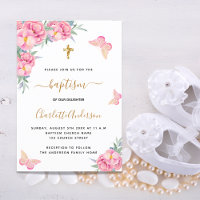 Baptême bleu rose florale papillon fille luxe