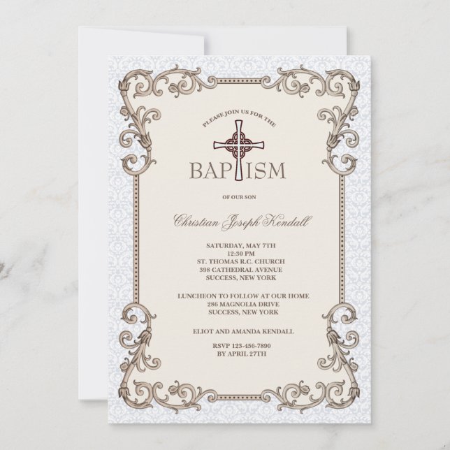 Invitation Baptême Bleu Vieux Monde (Devant)