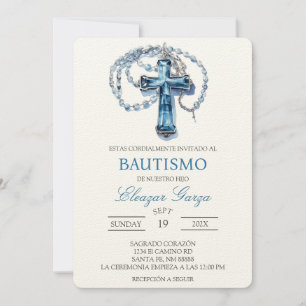 Invitation Baptême Blue Crucifix en espagnol