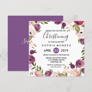 Invitation Baptême Botanique Pretty Purple Rose