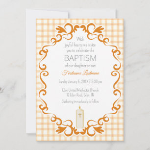 Invitation Baptême Bougie Croix Gingham Cuivre 012