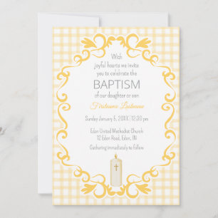 Invitation Baptême Bougie Croix Gingham Marigold 016