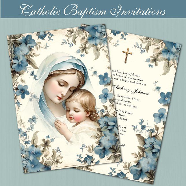 Invitation Baptême catholique baptême bénédiction Mère Jésus (Créateur téléchargé)