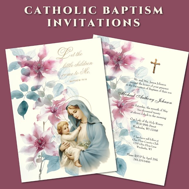 Invitation Baptême catholique baptême bénédiction Mère Jésus (Créateur téléchargé)