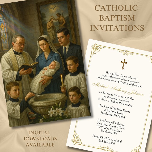 Invitation Baptême catholique bébé Lille blanche (Créateur téléchargé)