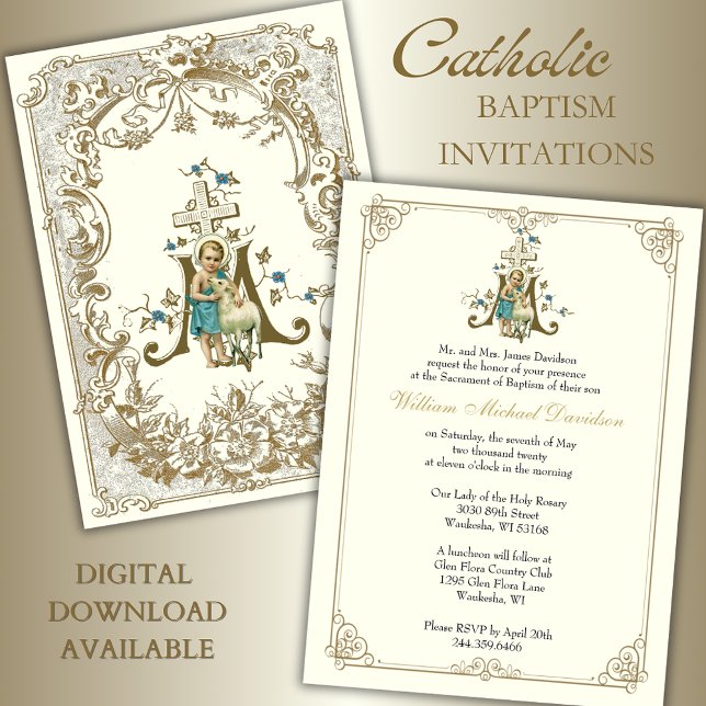 Invitation Baptême catholique Christ Jésus avec agneau (Créateur téléchargé)