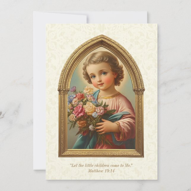 Invitation Baptême catholique Christening Floral Enfant Jésus (Dos)
