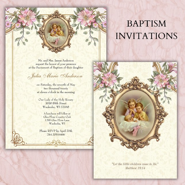 Invitation Baptême catholique Christening Guardian Angels Bab (Créateur téléchargé)