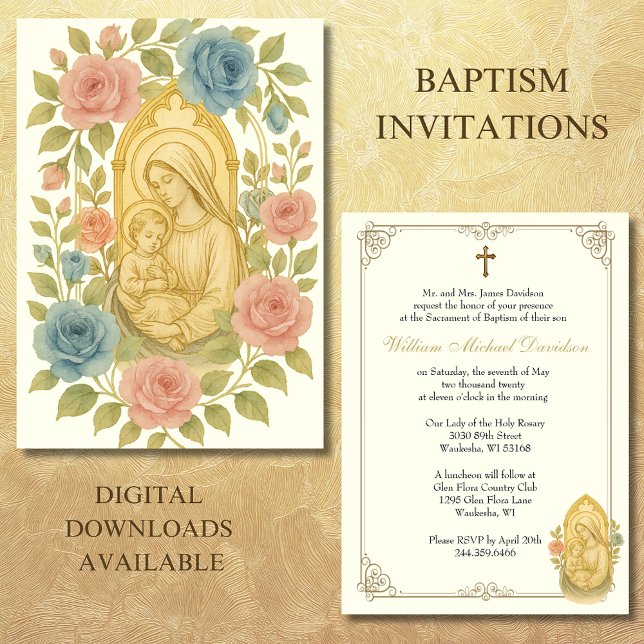 Invitation Baptême catholique Christening Marie et Jésus (Créateur téléchargé)