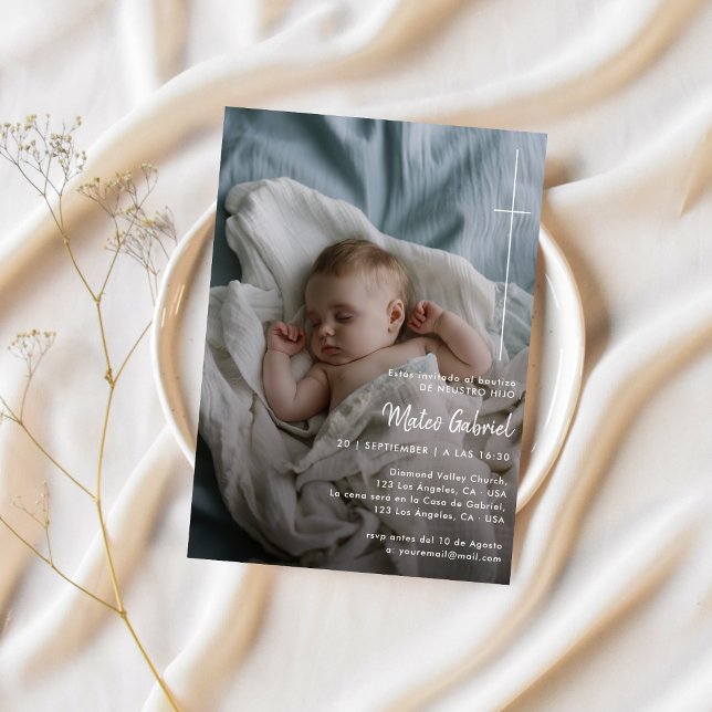 Invitation Baptême catholique croisée Calligraphie Bautizo Ph (Créateur téléchargé)